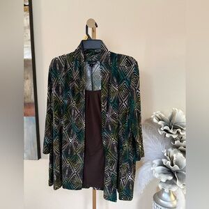 East 5th Geometric Patterned Blouse in Green and Brown